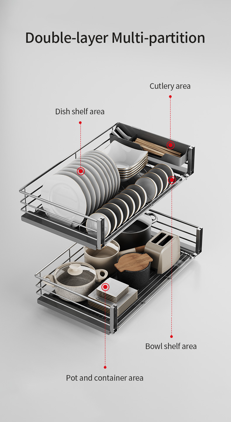 Kitchen multi function bowl dish pull out basket